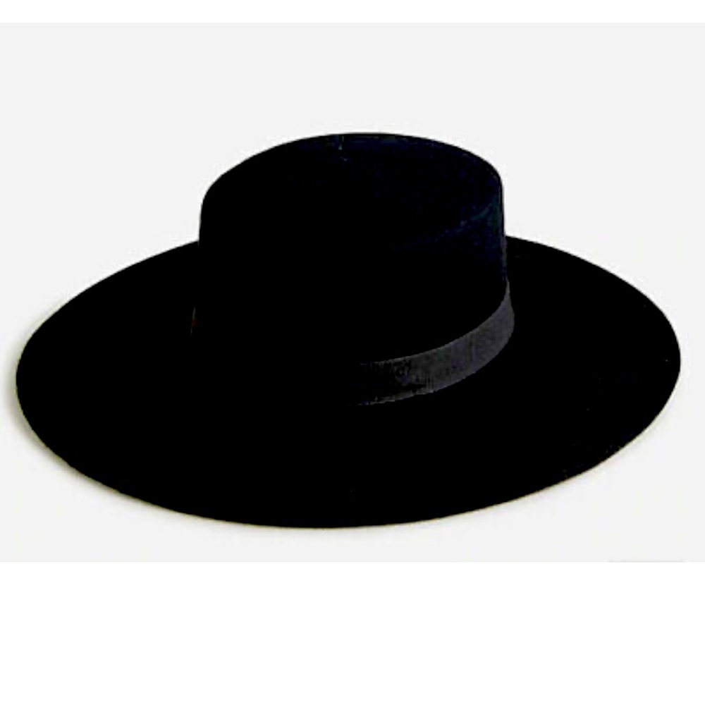 J Crew Contoured-Crown Wool Boater Hat, NWT, Black